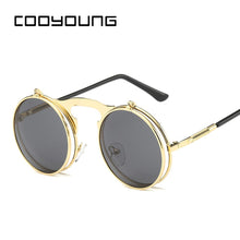 Load image into Gallery viewer, COOYOUNG  Fashion VINTAGE Round STEAMPUNK Flip Up Sunglasses Steam Punk Clamshell Design Retro Sun Glasses Oculos De Sol