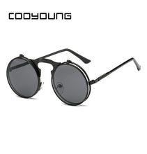 Load image into Gallery viewer, COOYOUNG  Fashion VINTAGE Round STEAMPUNK Flip Up Sunglasses Steam Punk Clamshell Design Retro Sun Glasses Oculos De Sol
