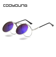 Load image into Gallery viewer, COOYOUNG  Fashion VINTAGE Round STEAMPUNK Flip Up Sunglasses Steam Punk Clamshell Design Retro Sun Glasses Oculos De Sol