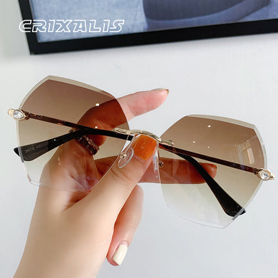 CRIXALIS 2023 Gradient Sunglasses Women Anti-glare Lens Metal Temples  Oversized Rimless Sun Glasses Female UV400