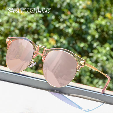 CRIXALIS Round Women Sunglasses  Brand Design Pink Mirror Sun Glasses Female zonnebril dames UV400 Eyewear Ladies
