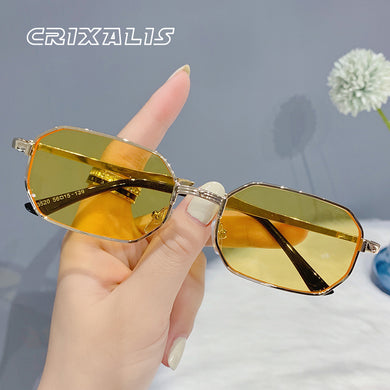 CRIXALIS Rectangle Sunglasses Women 2023 Small Metal Driving Travel Yellow Sunglasses For Female  Shades Ladies