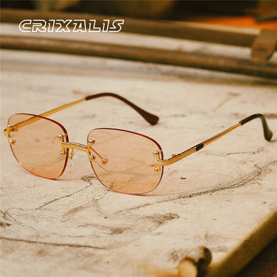 CRIXALIS Rimless Sun Glasses For Women 2023  Brand Designer Square Steampunk Sunglasses Ladies UV400 Shades Men