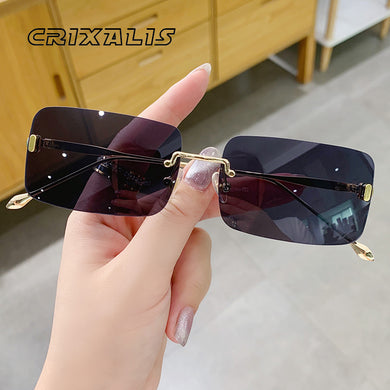 CRIXALIS Rimless Sunglasses For Men Vintage Rectangle Sun Glasses Women 2023 Gradient Alloy Shades Male Female UV400