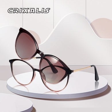 CRIXALIS Round Magnetic Clip-on Trend Polarized Sunglasses For Women 2023  Optical Computer Glasses Frames Ladies UV400