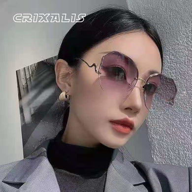 CRIXALIS Round Rimless Sun Glasses Female Decorative Gradient Sunglasses Women Anti Glare Lady lentes de sol mujer UV400