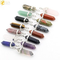 Real Raw Pink Purple Gem Crystal Necklace Hexagonal Bullet Reiki Chakra Natural Stone Necklace Pendant Women Jewelry E056