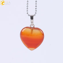 Carica l&#39;immagine nel visualizzatore di Gallery, CSJA Natural Gem Stone Love Heart Necklaces &amp; Pendant for Lover Pink Quartz Lapis Lazuli White Crystal Onyx Healing Jewelry E594