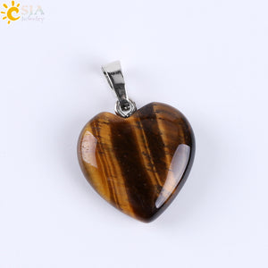 CSJA Natural Gem Stone Love Heart Necklaces & Pendant for Lover Pink Quartz Lapis Lazuli White Crystal Onyx Healing Jewelry E594
