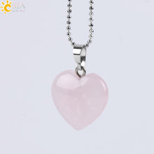 Carica l&#39;immagine nel visualizzatore di Gallery, CSJA Natural Gem Stone Love Heart Necklaces &amp; Pendant for Lover Pink Quartz Lapis Lazuli White Crystal Onyx Healing Jewelry E594
