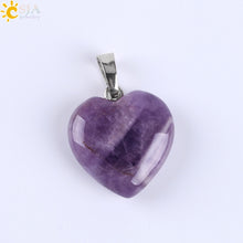 Carica l&#39;immagine nel visualizzatore di Gallery, CSJA Natural Gem Stone Love Heart Necklaces &amp; Pendant for Lover Pink Quartz Lapis Lazuli White Crystal Onyx Healing Jewelry E594