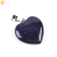 Carica l&#39;immagine nel visualizzatore di Gallery, CSJA Natural Gem Stone Love Heart Necklaces &amp; Pendant for Lover Pink Quartz Lapis Lazuli White Crystal Onyx Healing Jewelry E594
