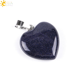 CSJA Natural Gem Stone Love Heart Necklaces & Pendant for Lover Pink Quartz Lapis Lazuli White Crystal Onyx Healing Jewelry E594