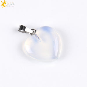 CSJA Natural Gem Stone Love Heart Necklaces & Pendant for Lover Pink Quartz Lapis Lazuli White Crystal Onyx Healing Jewelry E594