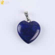 Carica l&#39;immagine nel visualizzatore di Gallery, CSJA Natural Gem Stone Love Heart Necklaces &amp; Pendant for Lover Pink Quartz Lapis Lazuli White Crystal Onyx Healing Jewelry E594