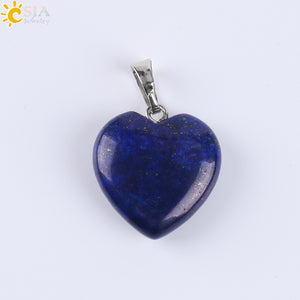 CSJA Natural Gem Stone Love Heart Necklaces & Pendant for Lover Pink Quartz Lapis Lazuli White Crystal Onyx Healing Jewelry E594