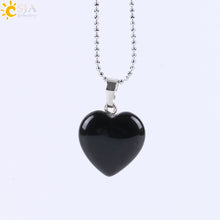 Carica l&#39;immagine nel visualizzatore di Gallery, CSJA Natural Gem Stone Love Heart Necklaces &amp; Pendant for Lover Pink Quartz Lapis Lazuli White Crystal Onyx Healing Jewelry E594