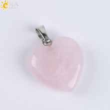 Carica l&#39;immagine nel visualizzatore di Gallery, CSJA Natural Gem Stone Love Heart Necklaces &amp; Pendant for Lover Pink Quartz Lapis Lazuli White Crystal Onyx Healing Jewelry E594