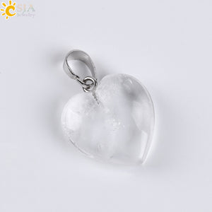 CSJA Natural Gem Stone Love Heart Necklaces & Pendant for Lover Pink Quartz Lapis Lazuli White Crystal Onyx Healing Jewelry E594