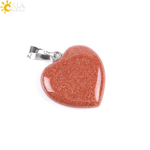 CSJA Natural Gem Stone Love Heart Necklaces & Pendant for Lover Pink Quartz Lapis Lazuli White Crystal Onyx Healing Jewelry E594