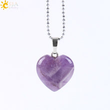 Carica l&#39;immagine nel visualizzatore di Gallery, CSJA Natural Gem Stone Love Heart Necklaces &amp; Pendant for Lover Pink Quartz Lapis Lazuli White Crystal Onyx Healing Jewelry E594
