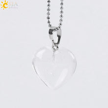 Carica l&#39;immagine nel visualizzatore di Gallery, CSJA Natural Gem Stone Love Heart Necklaces &amp; Pendant for Lover Pink Quartz Lapis Lazuli White Crystal Onyx Healing Jewelry E594
