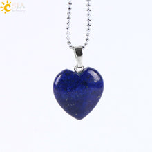 Carica l&#39;immagine nel visualizzatore di Gallery, CSJA Natural Gem Stone Love Heart Necklaces &amp; Pendant for Lover Pink Quartz Lapis Lazuli White Crystal Onyx Healing Jewelry E594