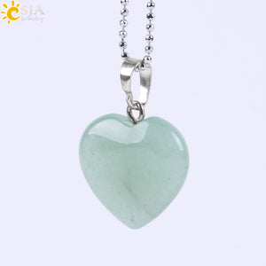 CSJA Natural Gem Stone Love Heart Necklaces & Pendant for Lover Pink Quartz Lapis Lazuli White Crystal Onyx Healing Jewelry E594