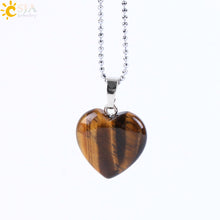 Carica l&#39;immagine nel visualizzatore di Gallery, CSJA Natural Gem Stone Love Heart Necklaces &amp; Pendant for Lover Pink Quartz Lapis Lazuli White Crystal Onyx Healing Jewelry E594