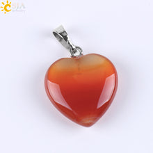 Carica l&#39;immagine nel visualizzatore di Gallery, CSJA Natural Gem Stone Love Heart Necklaces &amp; Pendant for Lover Pink Quartz Lapis Lazuli White Crystal Onyx Healing Jewelry E594