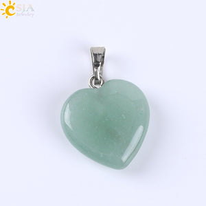 CSJA Natural Gem Stone Love Heart Necklaces & Pendant for Lover Pink Quartz Lapis Lazuli White Crystal Onyx Healing Jewelry E594