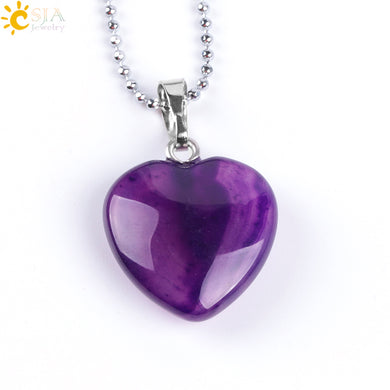 CSJA New Arrival Natural Agates Gem Stone Colors of E594 Love Heart Pendants & Necklaces for Women Girls Lover Lovely Gift E851