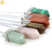 Real Raw Pink Purple Gem Crystal Necklace Hexagonal Bullet Reiki Chakra Natural Stone Necklace Pendant Women Jewelry E056