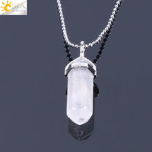 Carica l&#39;immagine nel visualizzatore di Gallery, Real Raw Pink Purple Gem Crystal Necklace Hexagonal Bullet Reiki Chakra Natural Stone Necklace Pendant Women Jewelry E056