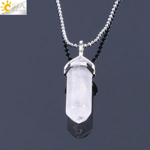 Real Raw Pink Purple Gem Crystal Necklace Hexagonal Bullet Reiki Chakra Natural Stone Necklace Pendant Women Jewelry E056