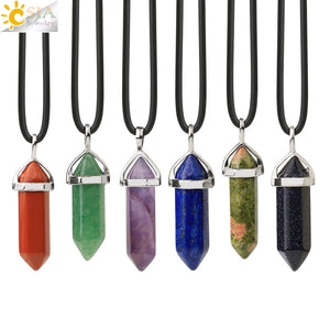 Real Raw Pink Purple Gem Crystal Necklace Hexagonal Bullet Reiki Chakra Natural Stone Necklace Pendant Women Jewelry E056