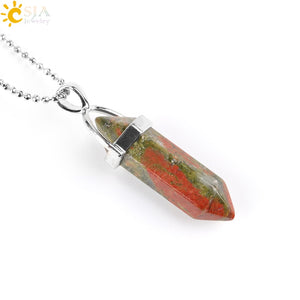 Real Raw Pink Purple Gem Crystal Necklace Hexagonal Bullet Reiki Chakra Natural Stone Necklace Pendant Women Jewelry E056