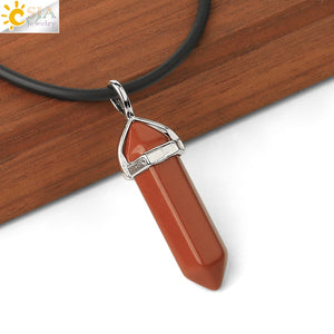 Real Raw Pink Purple Gem Crystal Necklace Hexagonal Bullet Reiki Chakra Natural Stone Necklace Pendant Women Jewelry E056