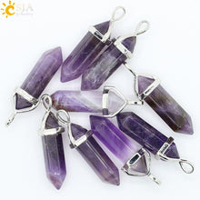 Carica l&#39;immagine nel visualizzatore di Gallery, Real Raw Pink Purple Gem Crystal Necklace Hexagonal Bullet Reiki Chakra Natural Stone Necklace Pendant Women Jewelry E056