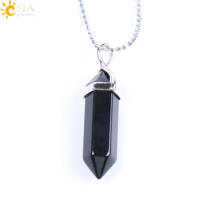 Real Raw Pink Purple Gem Crystal Necklace Hexagonal Bullet Reiki Chakra Natural Stone Necklace Pendant Women Jewelry E056