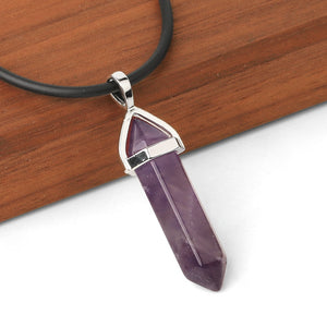 Real Raw Pink Purple Gem Crystal Necklace Hexagonal Bullet Reiki Chakra Natural Stone Necklace Pendant Women Jewelry E056
