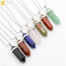 Carica l&#39;immagine nel visualizzatore di Gallery, Real Raw Pink Purple Gem Crystal Necklace Hexagonal Bullet Reiki Chakra Natural Stone Necklace Pendant Women Jewelry E056