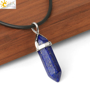 Real Raw Pink Purple Gem Crystal Necklace Hexagonal Bullet Reiki Chakra Natural Stone Necklace Pendant Women Jewelry E056