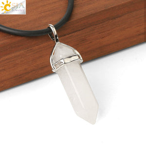 Real Raw Pink Purple Gem Crystal Necklace Hexagonal Bullet Reiki Chakra Natural Stone Necklace Pendant Women Jewelry E056