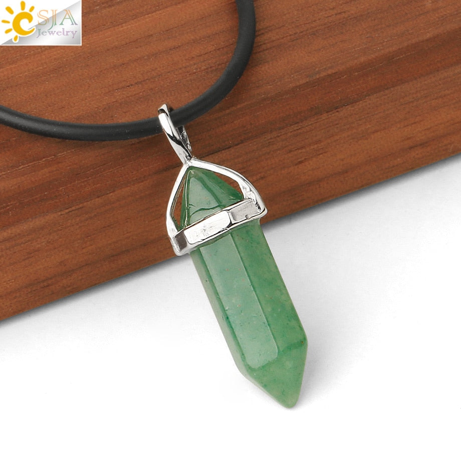 Real Raw Pink Purple Gem Crystal Necklace Hexagonal Bullet Reiki Chakra Natural Stone Necklace Pendant Women Jewelry E056