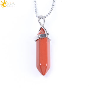 Real Raw Pink Purple Gem Crystal Necklace Hexagonal Bullet Reiki Chakra Natural Stone Necklace Pendant Women Jewelry E056