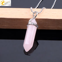 Carica l&#39;immagine nel visualizzatore di Gallery, Real Raw Pink Purple Gem Crystal Necklace Hexagonal Bullet Reiki Chakra Natural Stone Necklace Pendant Women Jewelry E056
