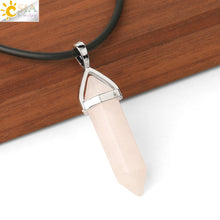 Carica l&#39;immagine nel visualizzatore di Gallery, Real Raw Pink Purple Gem Crystal Necklace Hexagonal Bullet Reiki Chakra Natural Stone Necklace Pendant Women Jewelry E056