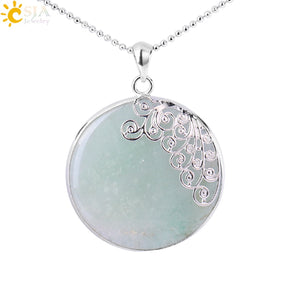 CSJA Reiki Natural Big Round Gem Stone Bead Pink Quartz Necklaces Pendants Flower Charm Women Girl Crystal Bohemian Jewelry E797