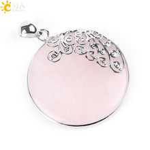 Load image into Gallery viewer, CSJA Reiki Natural Big Round Gem Stone Bead Pink Quartz Necklaces Pendants Flower Charm Women Girl Crystal Bohemian Jewelry E797